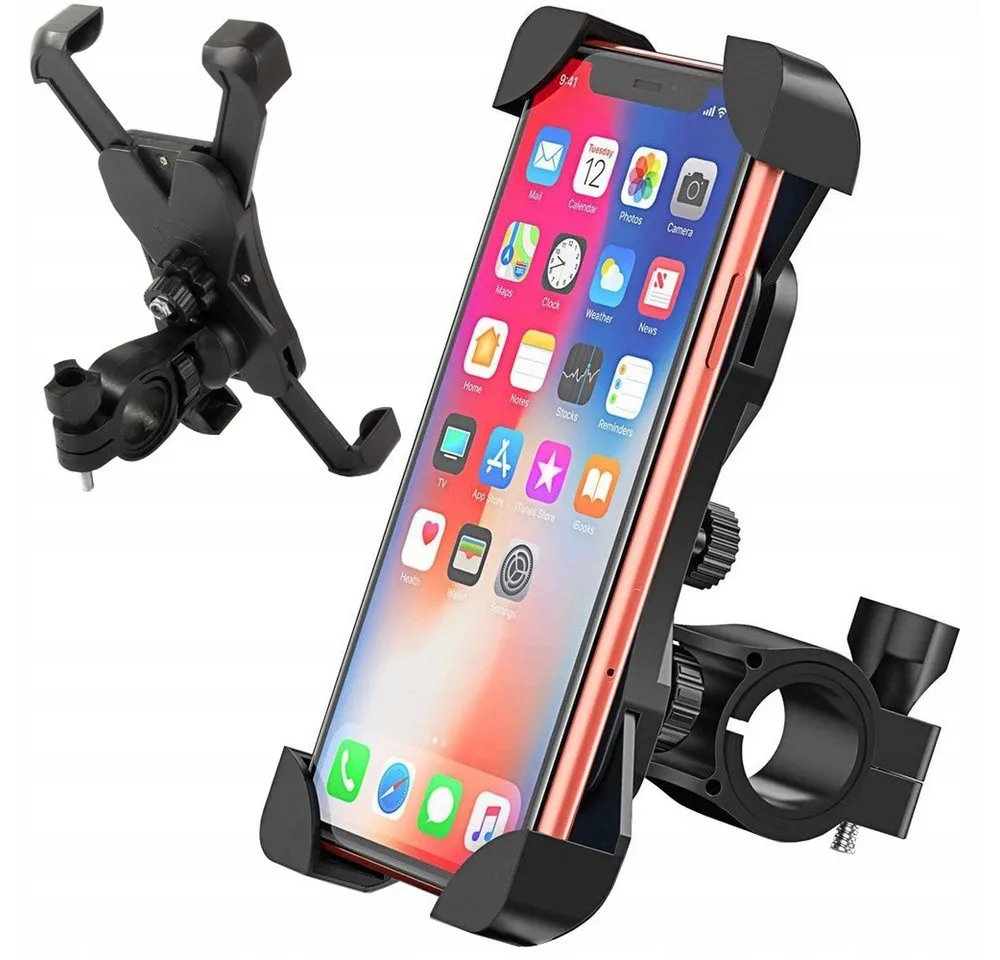 VERK GROUP Handy-Halterung Handyhalterung Fahrrad Motorrad Roller Lenker Universal 360°, (1-tlg., 360° drehbar, werkzeuglose Montage)