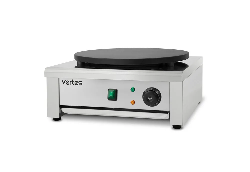 vertes Crêpesmaker Crepesplatte Crepesmaker Elektrisch aus Edelstahl mit 40cm Platte, 3000 W, Ø 40 cm, 3000W, Temperatur Stufenlos Regulierbar von 50-300°C