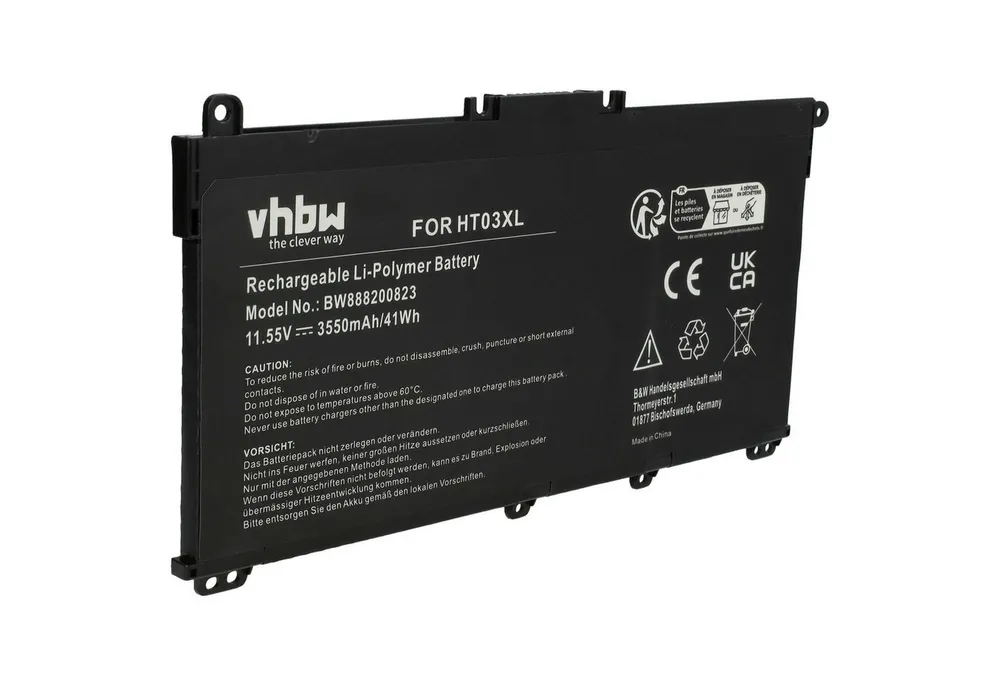 vhbw Akku Ersatz für HP HT03XL, L11119-855, HT03041XL, L11421-1C1, Laptop-Akku Akku Li-Polymer 3550 mAh (11,55 V, 1 St), Leistungsfähiger Austausch-Akku für Notebook, Wiederaufladbar, Jede