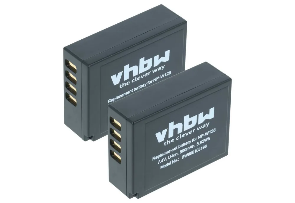 vhbw Akku passend für Fujifilm X-T100, X-T3, X-T30 II, X-T20, X-T30, X-T2, Kamera-Akku Akku Li-Ion 800 mAh (7,2 V, 2 St), Leistungsfähige Austausch-Akkus für Digitalkamera, Spiegelreflexkamera