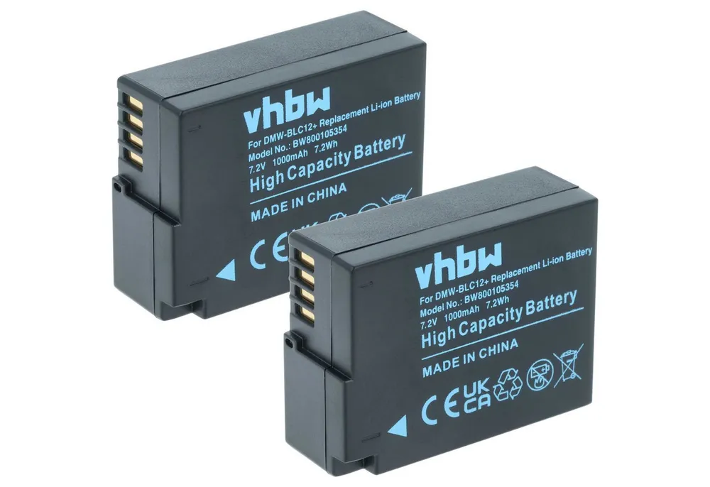 vhbw Akku passend für Panasonic Lumix DMC-FZ200, DMC-FZ2000, DC-FZ1000 II, Kamera-Akku Akku Li-Ion 1000 mAh (7,2 V, 2 St), Leistungsfähige Austausch-Akkus für Digitalkamera, Spiegelreflexkamera