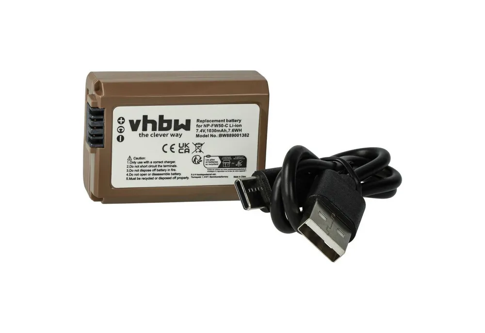 vhbw Akku passend für Sony Alpha 6, 6100, 6300, 6400, 5100, 55V, 6000, Kamera-Akku Akku Li-Ion 1030 mAh (7,4 V, 1 St), Leistungsfähiger Austausch-Akku für Digitalkamera, Spiegelreflexkamera