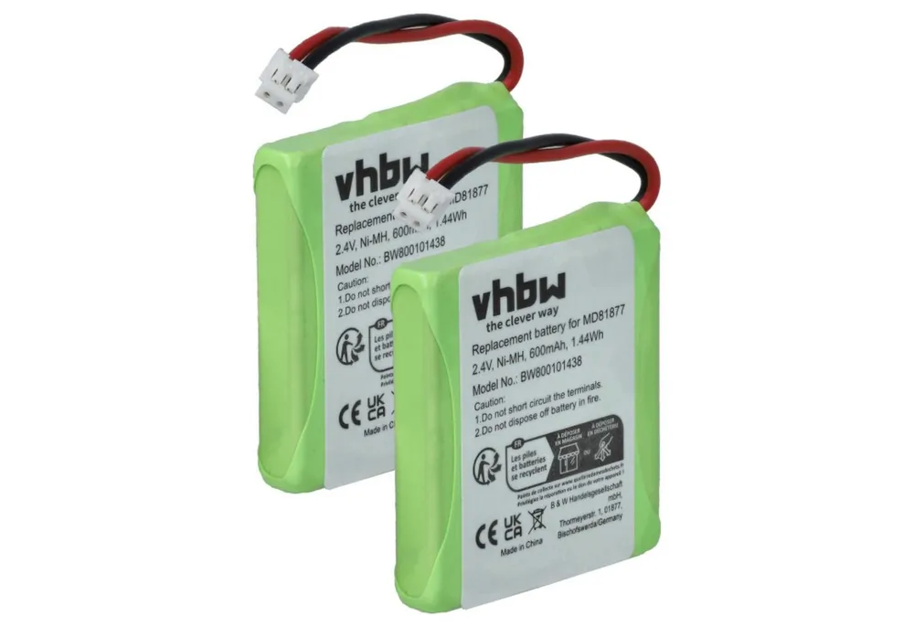 vhbw Akku passend für Telekom Sinus A201 Festnetz & DECT (600 mAh, 2,4 V, Akku Akku NiMH 600 mAh (2,4 V, 2 St), Leistungsfähige Austausch-Akkus für Telefon, Festnetz oder schnurloses