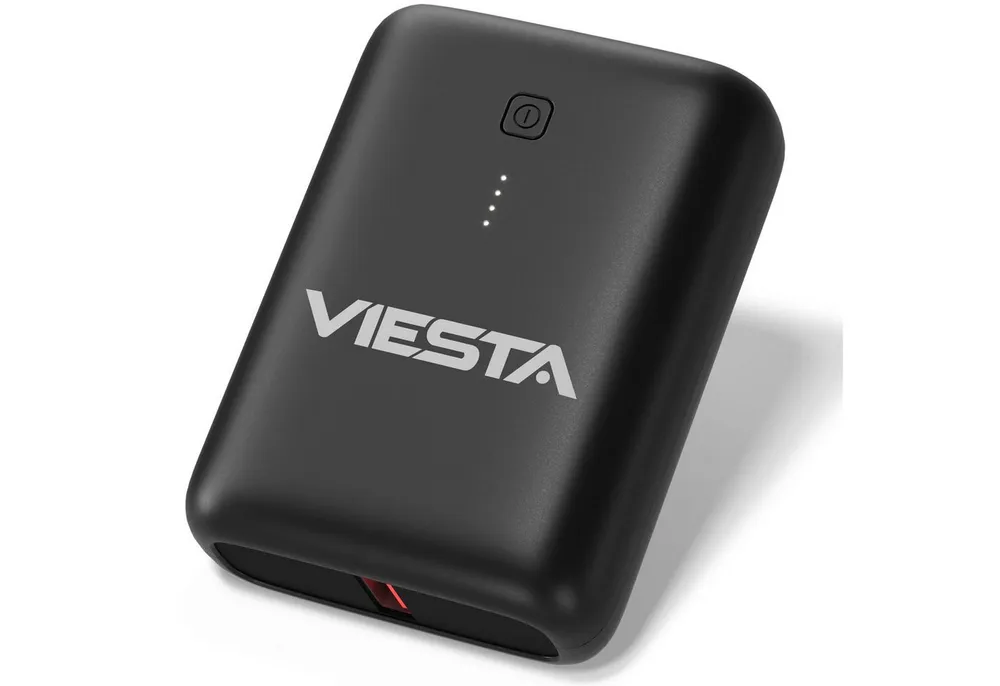 VIESTA Mini Powerbank 9.000 mAh Schwarz kompakte Powerbank, USB-A Ausgang,LED-Anzeige/handliches & kompaktes Design für unterwegs