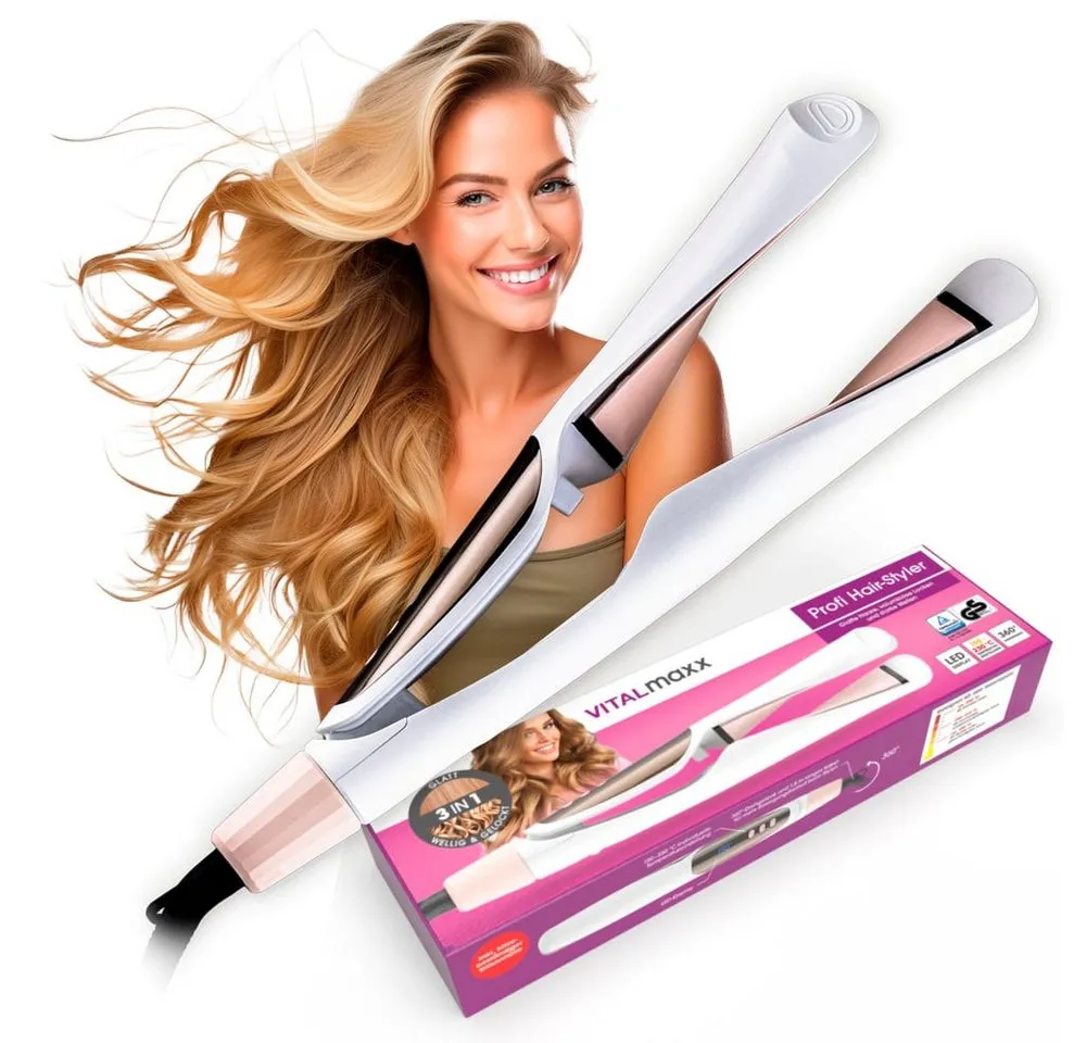 VITALmaxx Haarstyler Profi Hair Styler, 3in1 mit LED-Display, Ersetzt Lockenwickler, Temperaturen von 150-230 °C, 360° Drehgelenk alle Haarstrukturen