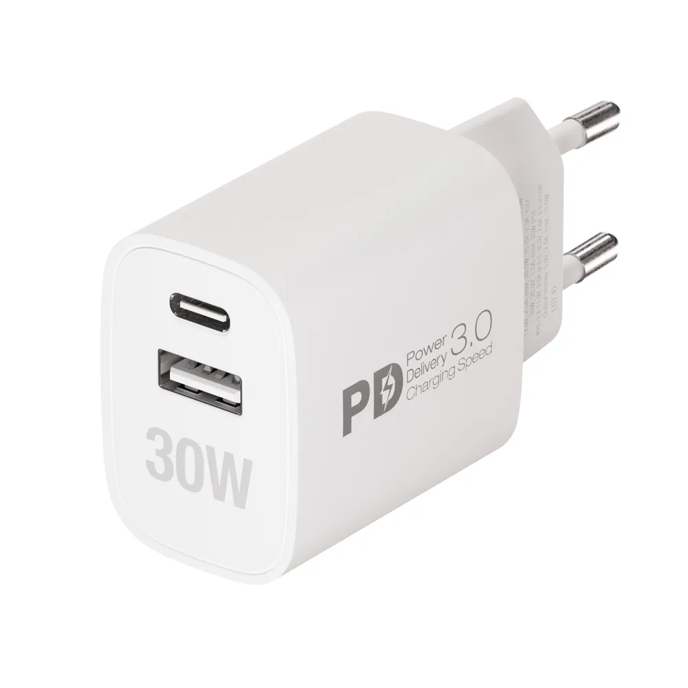 Dual USB Schnellladegeraet 30W, 1x USB A und 1x USB C, weiß (64339)