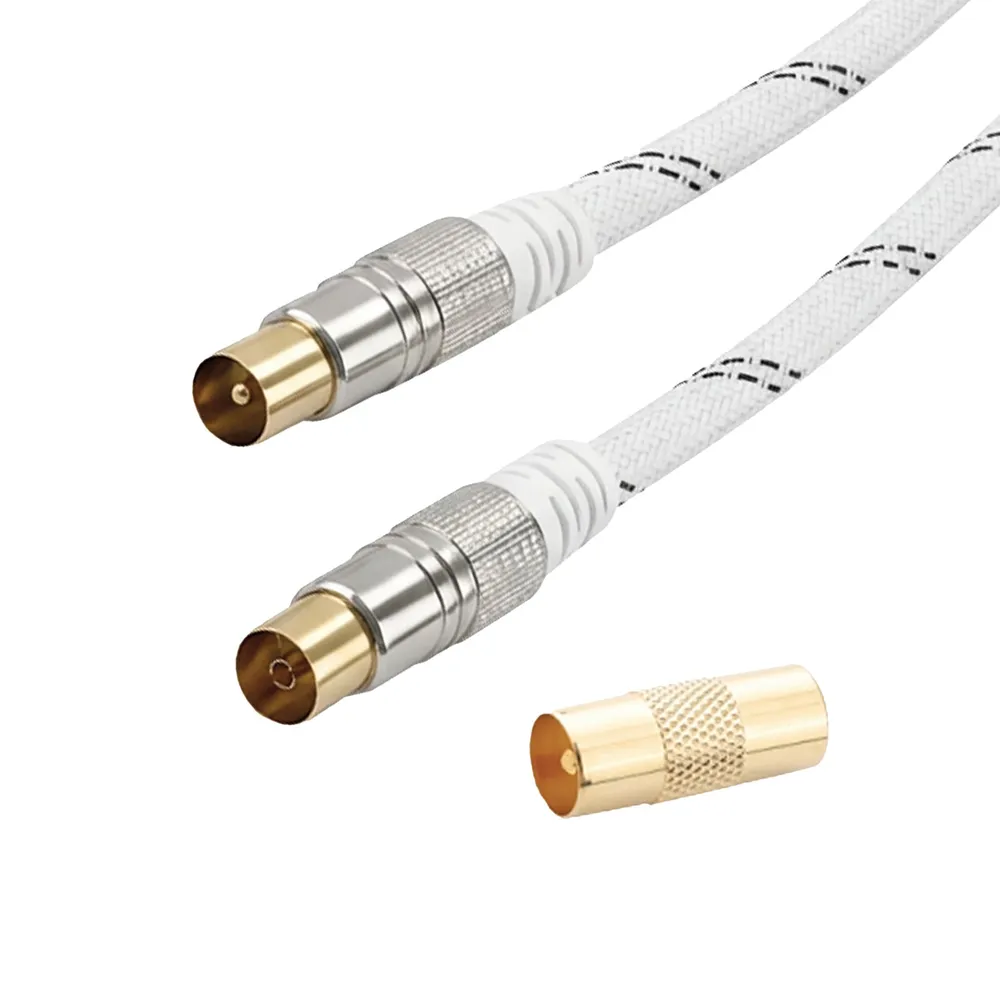 HQ 120 dB Antennenkabel, 10m, weiß Koaxialkabel mit IEC-Stecker und IEC-Buchse
