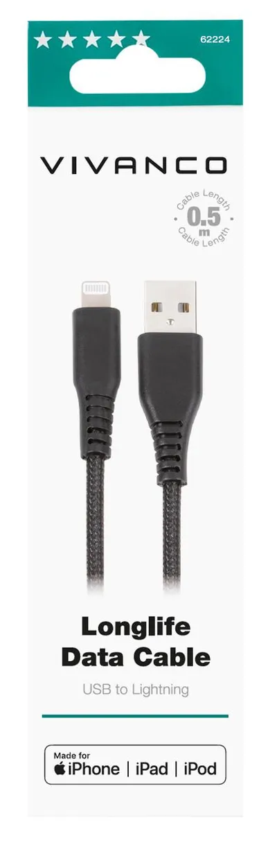 LongLife USB auf Lightning, 0,5m, schwarz (62224)