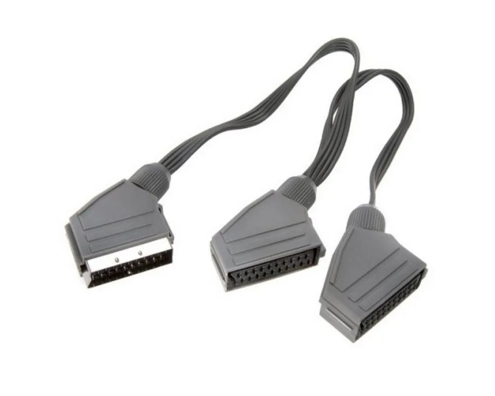 Vivanco SCART-Kabel Y-Adapter IN/OUT Verteiler Splitter Video-Adapter Scart zu Scart, Scart-Stecker zu 2x Scart-Buchse für TV DVD-Player Videorekorder