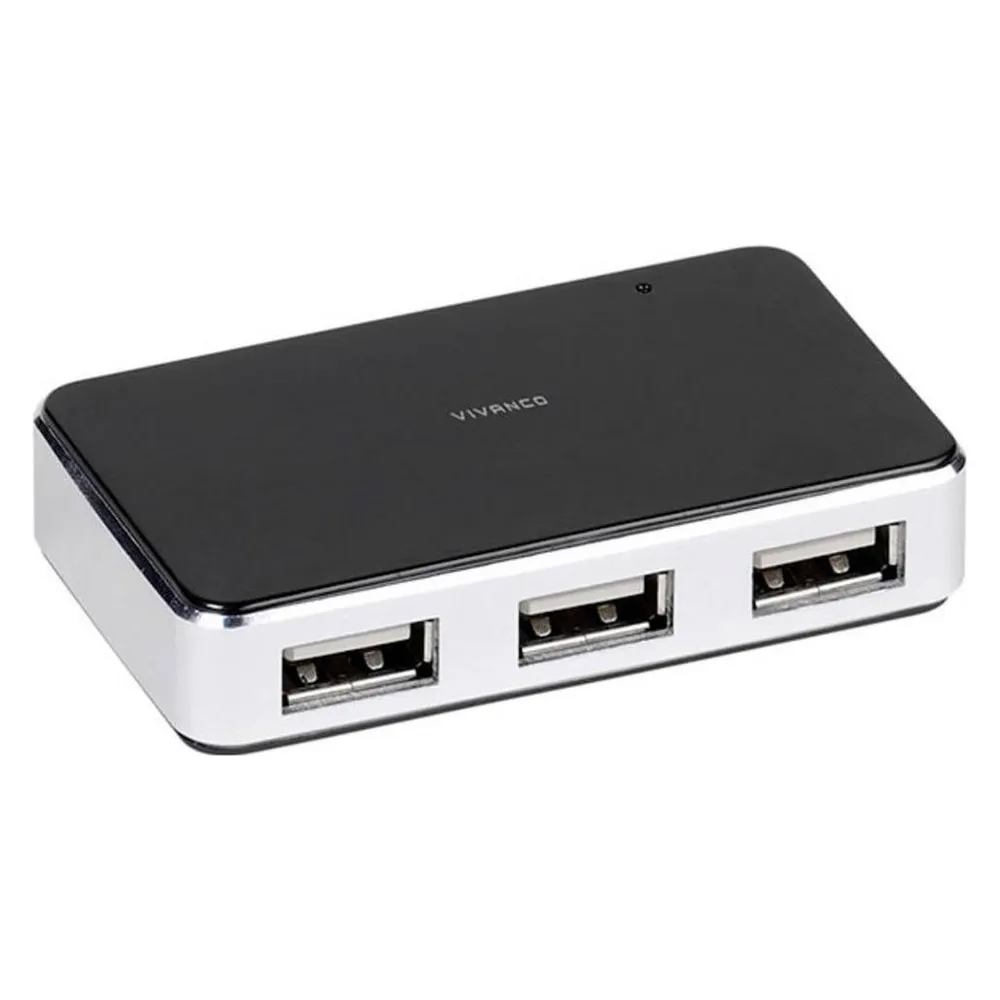 Hub Vivanco 4 Ports 480 Mbps USB 2.0 Modell VVITHUB2V4PORTS Schwarz Silber