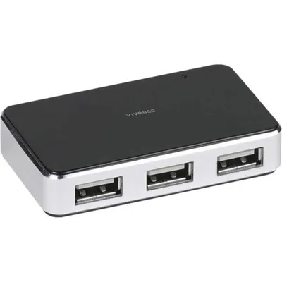 Hub Vivanco 4 Ports 480 Mbps USB 2.0 Modell VVITHUB2V4PORTS Schwarz Silber