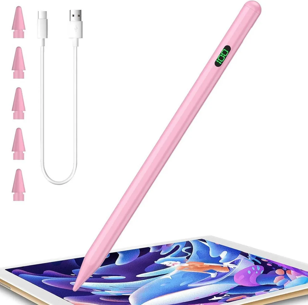 Vivitar Eingabestift iPad, Active Stylus Pen - Handfläschenerkennung mit 5 Ersatzspitzen (Batterieanzeige, Magnetbefestigung, Neigungsempfindlichkeit mit präziser Geschmeidigkeit, 1,5 mm feine Spitze, Kompatibel mit iPad 2018-2024, Keine Bluetooth-Verbindung oder Apps erforderlich)