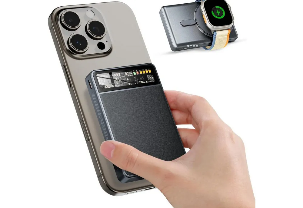 Vivitar MagSafe Powerbank 10000mAh mit Schnellladefunktion, 20W USB-C PD Powerbank 10000 mAh, Magnetisches kabelloses Ladegerät mit klappbarem Ständer