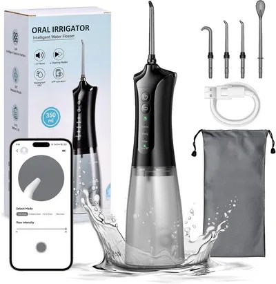 Vivitar Munddusche mit 4 Düsen & 5 Modi, 350 ml Wassertank, IPX7 Wasserdicht, USB-C Wiederaufladbar, Tragbare Elektrische Zahnseide