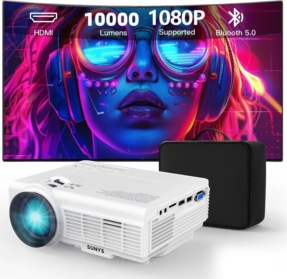 Vivitar Projektor Beamer 10000 Lumen, native 1080P Full HD Auflösung LED-Beamer (10000 lm, 10.000:1 Kontrast, HDMI, USB, Audioanschluss, integrierte HiFi-Lautsprecher, Bluetooth)