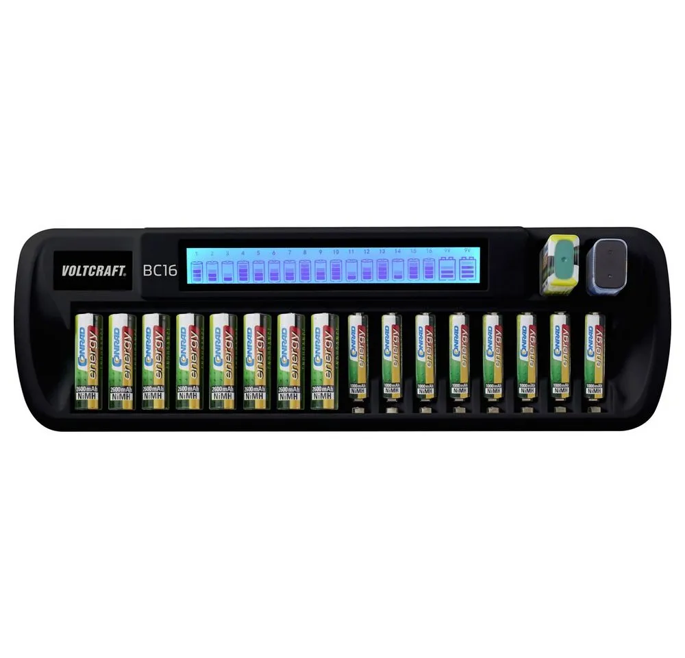 VOLTCRAFT VOLTCRAFT BC16 Rundzellen-Ladegerät NiMH, LiIon Mignon (AA), Micro (AA Rundzellen-Lader