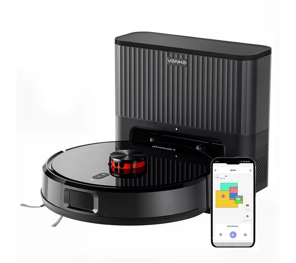 VONKO Saugroboter mit Wischfunktion S6 Pro, 8000Pa Saugkraft, LiDAR-Navigation, 50 W, Selbstentleerung, 4-in-1 Reinigung, 180 Min Laufzeit, APP-Bedienbar