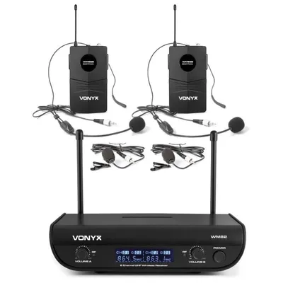 Mikrofon Vonyx WM82B UHF Headset/Lavalier 2-Kanal mit Tragetasche