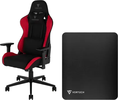 Vortech Essential Gaming-Stuhl Rot + Vortech Bodenschutzmatte Schwarz