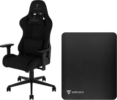 Vortech Essential Gaming-Stuhl Schwarz + Vortech Bodenschutzmatte Schwarz