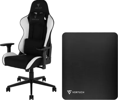 Vortech Essential Gaming-Stuhl Weiß + Vortech Bodenschutzmatte Schwarz