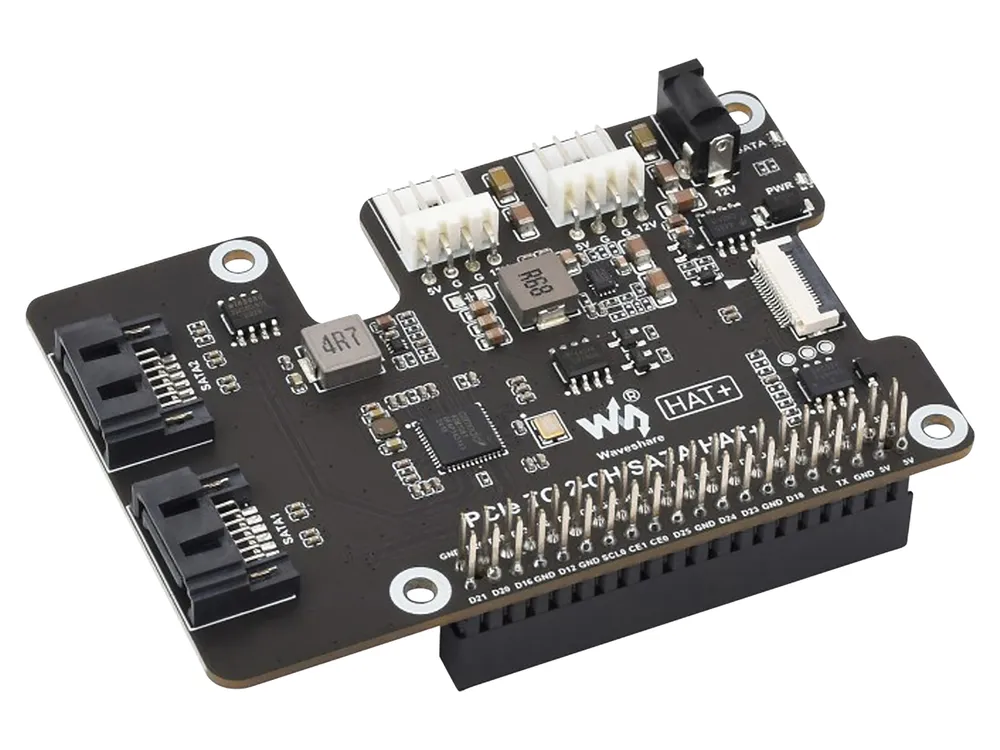 WAVESHARE 2-Kanal PCIe-auf-SATA HAT für Raspberry Pi 5