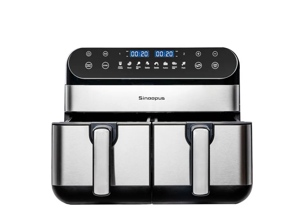 WHEELYOU Heißluftfritteuse 10L Dual-Zone Airfryer – Familienessen & Snacks gleichzeitig knusprig garen, 2400 W, 2 Frittierfächer, SYNC, Doppelkochen, 8 Programme & LED-Touch