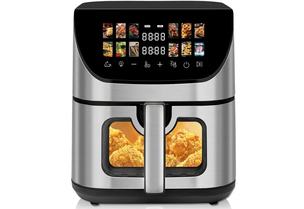 WHEELYOU Heißluftfritteuse 9L XXL, 1800W Airfryer mit LED-Farbdisplay, Sichtfenster & 12 Programmen, 1800 W, Großer Airfryer für fettarmes Kochen mit Touchscreen, Timer