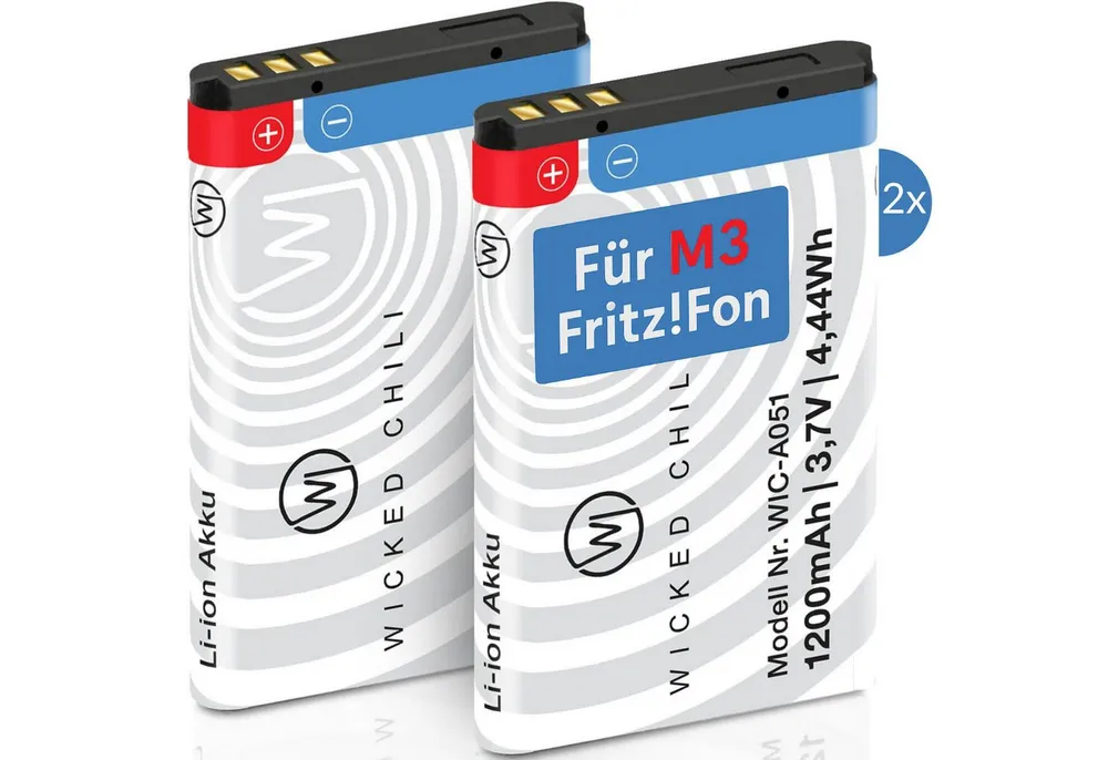Wicked Chili 2x Akku für FRITZ!Fon M3 Zusatzakku Ersatzakku Batterie Zusatz-Akku M3 Pro Series (3,7 V), Akku geeignet für AMV Fritz!Fon M3
