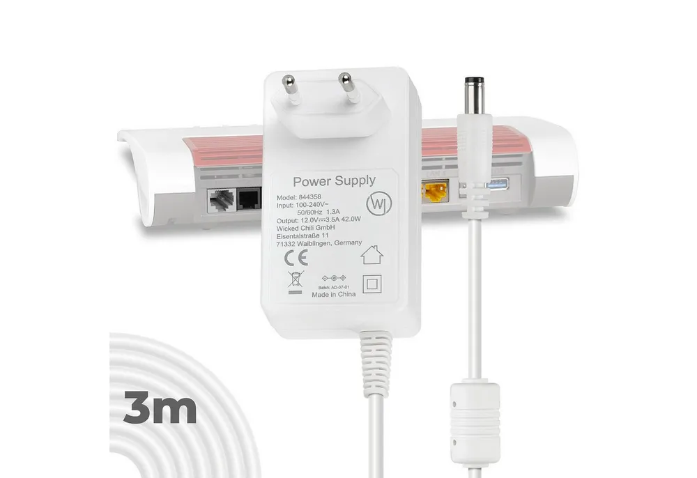 Wicked Chili 3m Netzteil extra lang für AVM Fritz!box Router 5690 Pro 7690 5590 Netzteil (Extra langes 300cm Kabel)