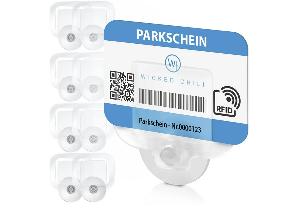 Wicked Chili Halterung Parkscheinhalter Clip für Auto Windschutzscheibe, (1er Set, 8-tlg., 8er-Pack, Made in Germany - KFZ Ticket Anwohnerparkausweis Saugnapf Halterung)