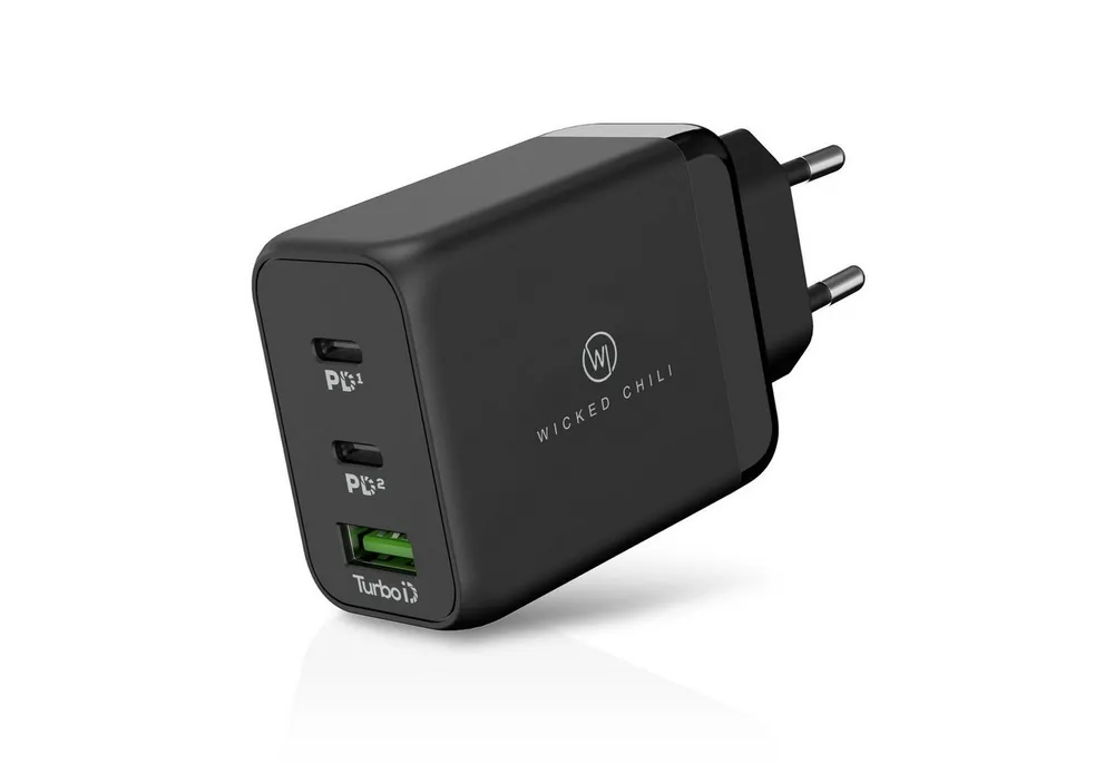 Wicked Chili Wicked Chili 3in1 USB Schnellladegerät QC 4.0+ 65W 2x USB-C 1x USB-A, Steckernetzteil (Mit Quick Charge 4.0+ / PD 3.0 PPS - 3in1 Universal GaN USB-C Netzteil)