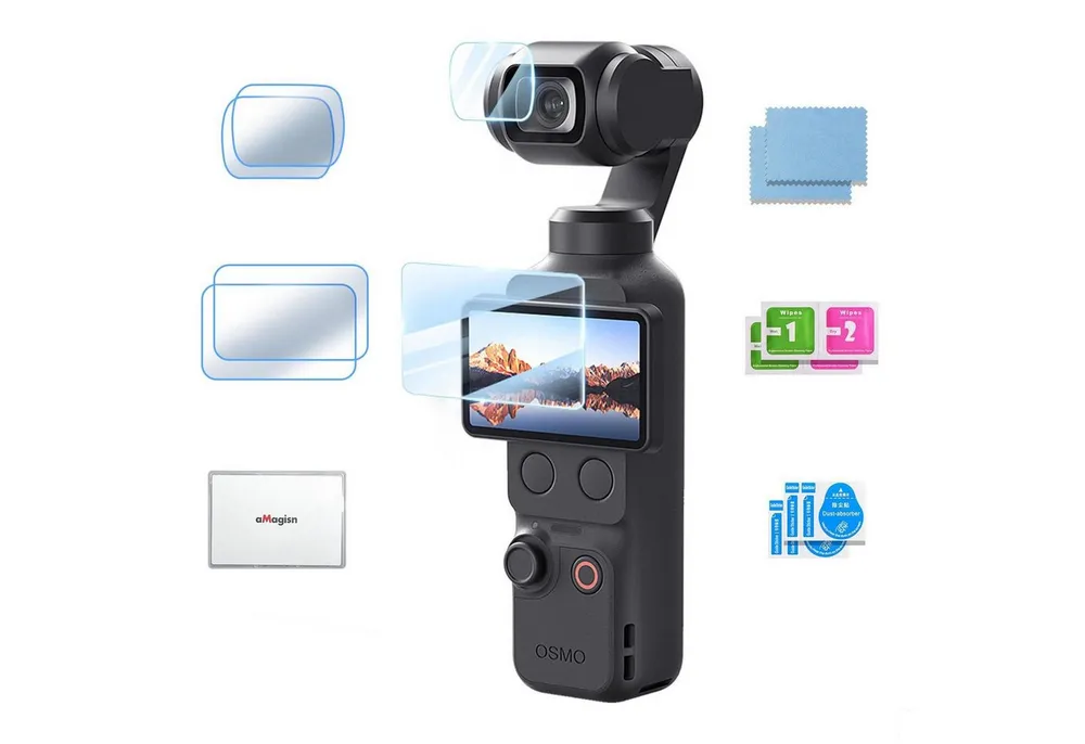 Wigento 9H Schutz Glas Schutzfolie für DJI Osmo Pocket 4 / 3 2+2 Pack Zubehör Zubehör Drohne (Kompakt, Leicht, Passgenau, Kratzhemmend, Transparent)
