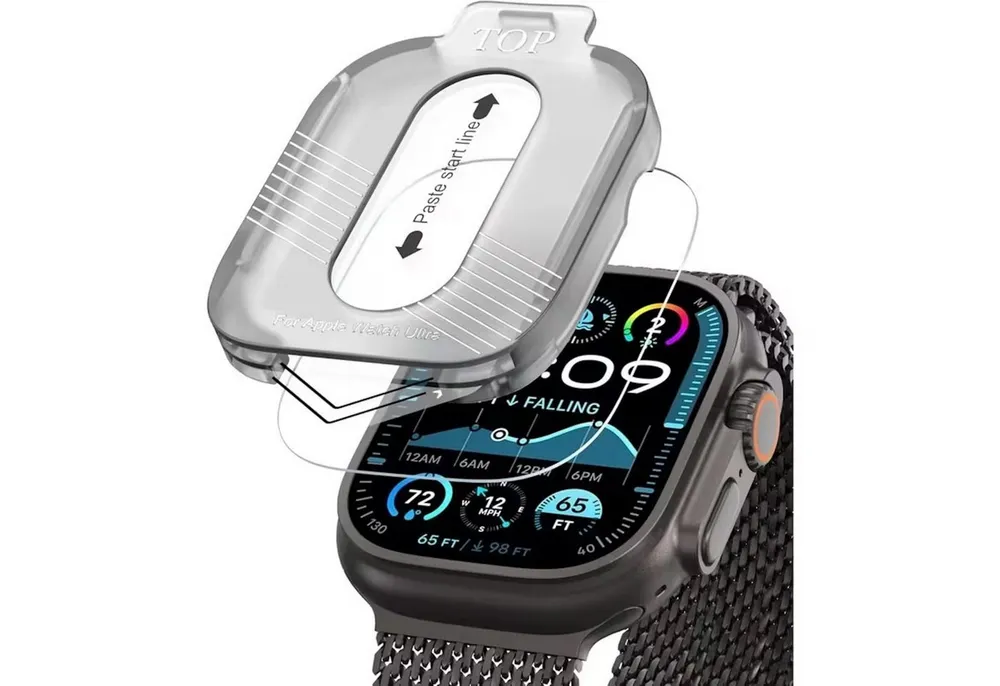 Wigento Displayschutzglas mit Anbringhilfe für Apple Watch Ultra 3 / 2 / 1 49mm Screen 9H Clear für Apple Watch Ultra 3 / 2 / 1 49mm, 9H Schutzglas, Full Screen, Anti Fingerabdruck