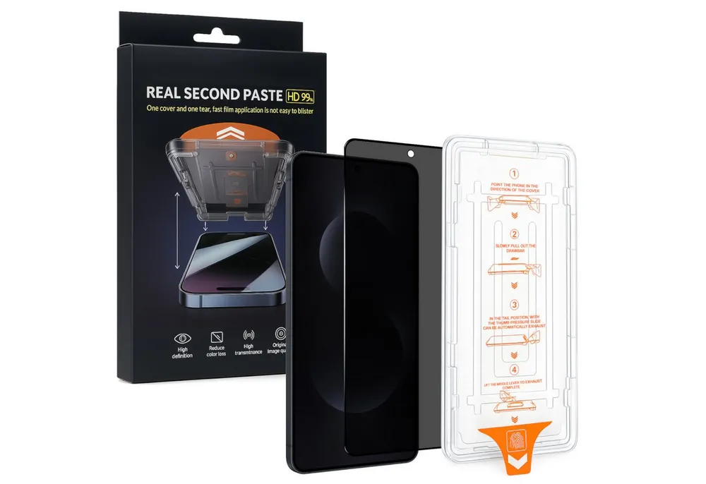 Wigento Displayschutzglas Privacy SnapFit für Samsung Galaxy S26 Ultra mit Installationshilfe für Samsung Galaxy S26 Ultra 5G, Blickschutz, 9H Härte, kratzfest, stoßfest, Installationshilfe