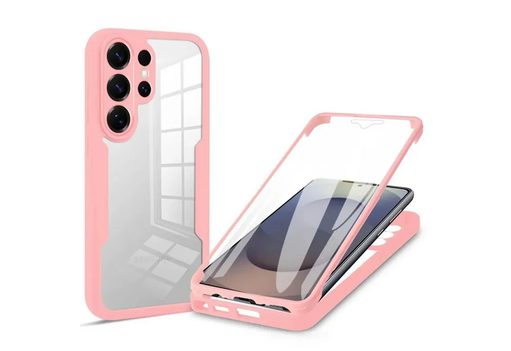 Wigento Handyhülle 360 Grad für Samsung Galaxy S26 Ultra mit Display Kameraschutz Rosa 6,9 Zoll, 360 Grad Schutz, stoßdämpfend, robust