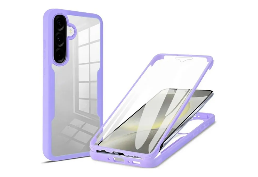 Wigento Handyhülle 360 Grad für Samsung Galaxy A37 / A56 / A36 mit Displayschutz Lila 6,7 Zoll, 360 Grad Schutz, stoßdämpfend, robust