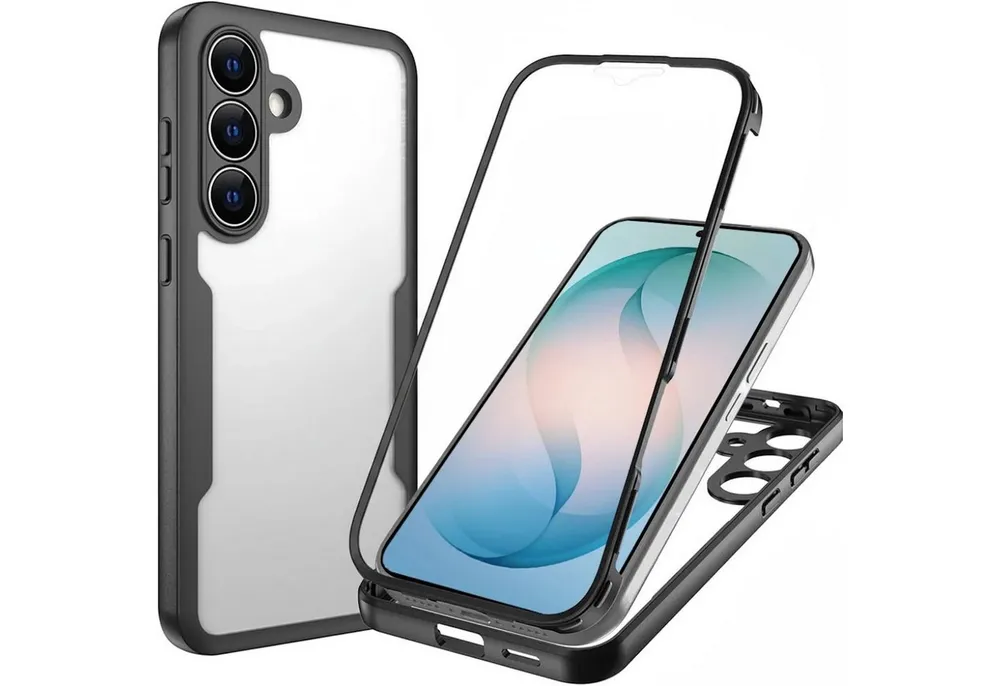 Wigento Handyhülle 360 Grad für Samsung Galaxy A57 5G mit Display & Kameraschutz Schwarz 6,7 Zoll, 360 Grad Schutz, stoßdämpfend, robust