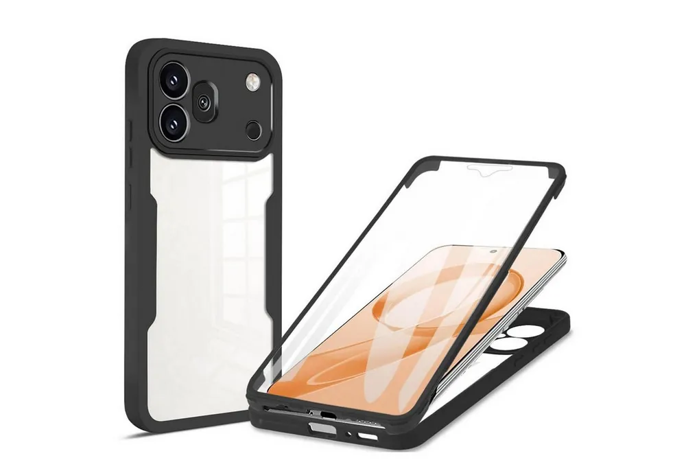 Wigento Handyhülle 360 Grad Kunststoff Honor 600 Pro mit Display & Kameraschutz Schwarz, 360 Grad Schutz, stoßdämpfend, robust