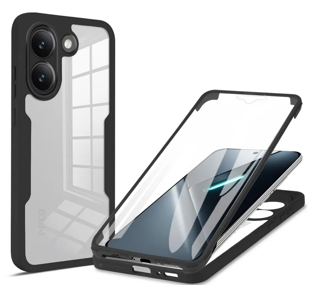 Wigento Handyhülle 360 Grad Xiaomi Poco X8 Pro 5G mit Display & Kameraschutz Schwarz, 360 Grad Schutz, stoßdämpfend, robust
