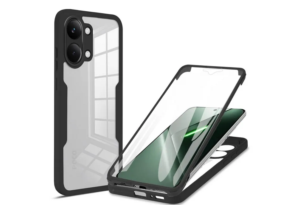 Wigento Handyhülle 360 Grad Xiaomi Poco X8 Pro Max 5G mit Display & Kameraschutz Schwarz, 360 Grad Schutz, stoßdämpfend, robust