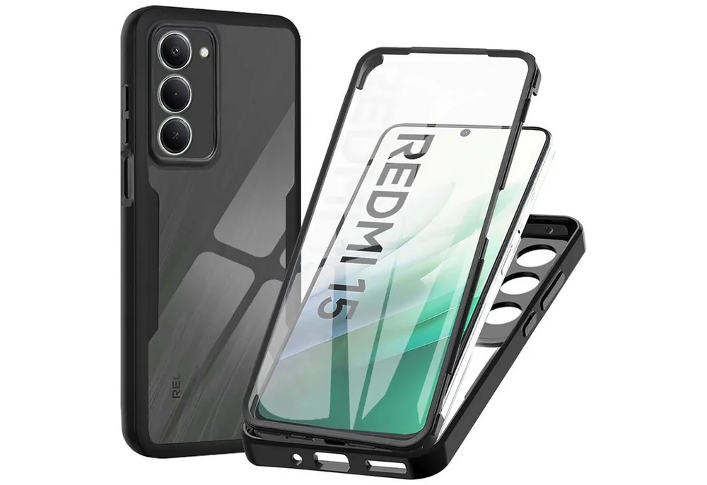 Wigento Handyhülle Acryl TPU für Xiaomi Redmi 15 5G / 4G Full Body 360 Kunststoff Schwarz, 360 Grad Schutz, stoßdämpfend, robust