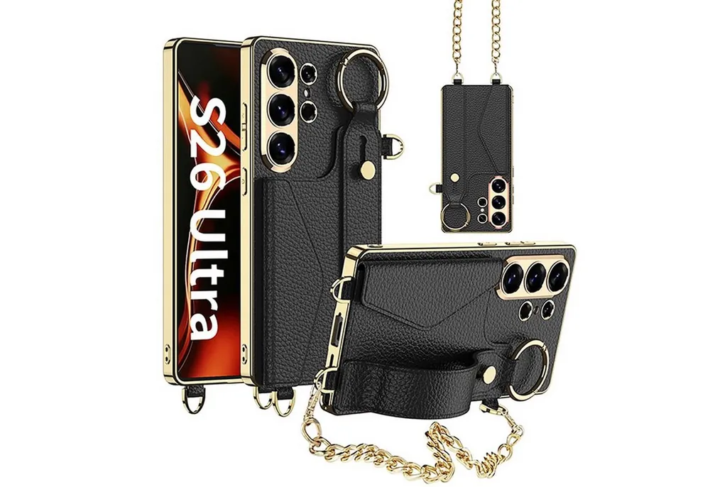 Wigento Handyhülle Armband Kette für Samsung Galaxy S26 Ultra 5G Leder Silikon Schwarz, Armband, 360 Grad Schutz