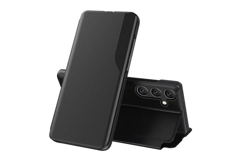 Wigento Handyhülle Fliphülle für Samsung Galaxy S26 Magnetische Smart View Schwarz 6,3 Zoll, Flip Case mit Sichtfenster und Standfunktion