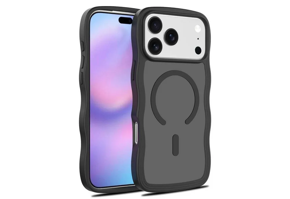 Wigento Handyhülle Für Apple iPhone 17 Pro Max MagSafe Skin Feel Design Hülle Schwarz, Wellenstruktur TPU Hülle mit MagSafe Funktion