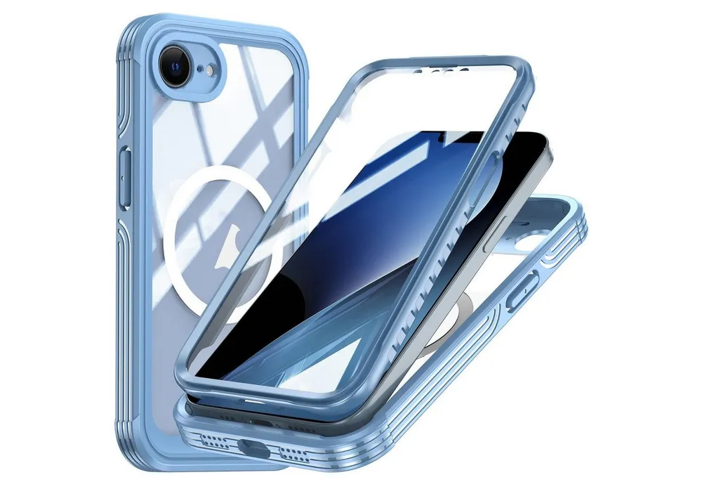 Wigento Handyhülle für Apple iPhone 17e / 16e MagSafe 360 Hybrid Tasche Bumper Hülle Blau, Full Body, MagSafe-Unterstützung, präzise Passform