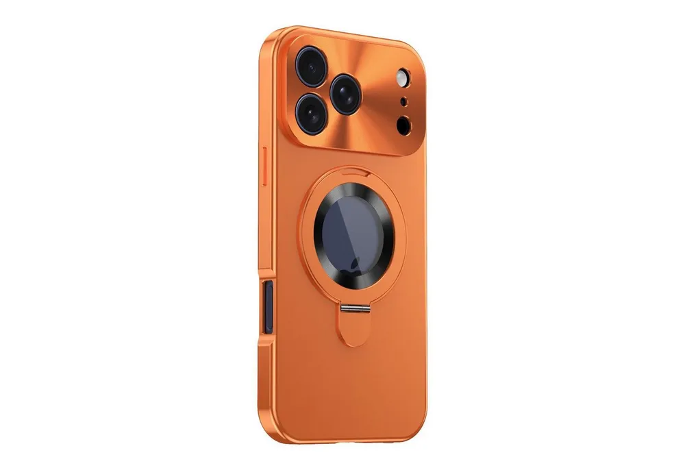 Wigento Handyhülle Für Apple iPhone 17 Pro Max Privacy Metall MagSafe Halter Hülle Orange, MagSafe-kompatibel, Privacy-Front, Haltering