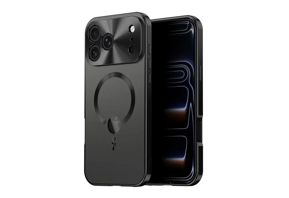 Wigento Handyhülle Für Apple iPhone 17 Pro Full Cover MagSafe Hülle Metallrahmen Schwarz, Magnetverschluss, MagSafe-kompatibel, stoßfest, präzise Aussparungen