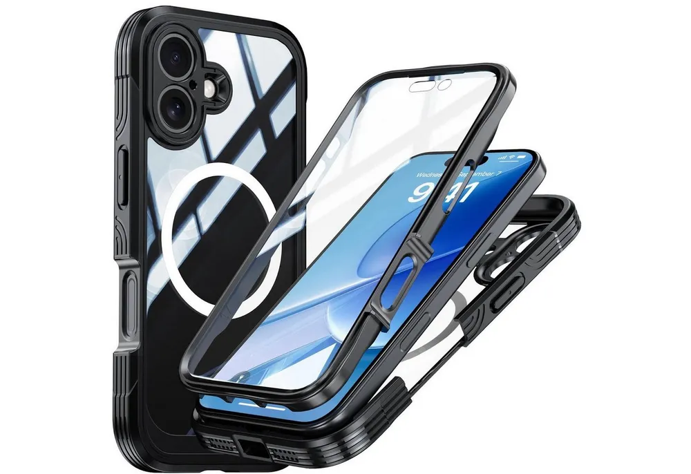 Wigento Handyhülle Für Apple iPhone 17 MagSafe 360 Full Body Hybrid Tasche Bumper Schwarz, Full Body, MagSafe-Unterstützung, präzise Passform