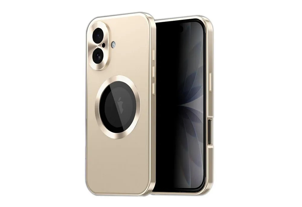 Wigento Handyhülle Für Apple iPhone 17 Full Cover MagSafe Hülle Metallrahmen Gold, Magnetverschluss, MagSafe-kompatibel, stoßfest, präzise Aussparungen